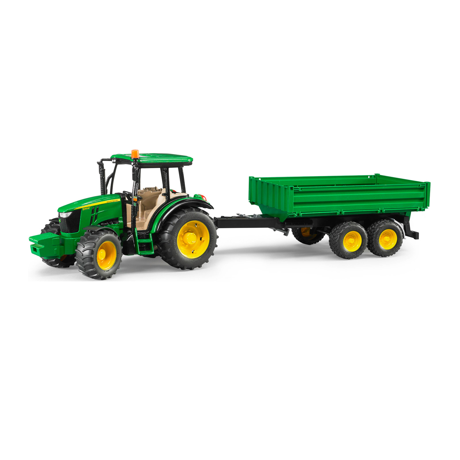 Bruder John Deere 5115M mit Traktor Schlepper Bordwandanhänger Anhänger 02108