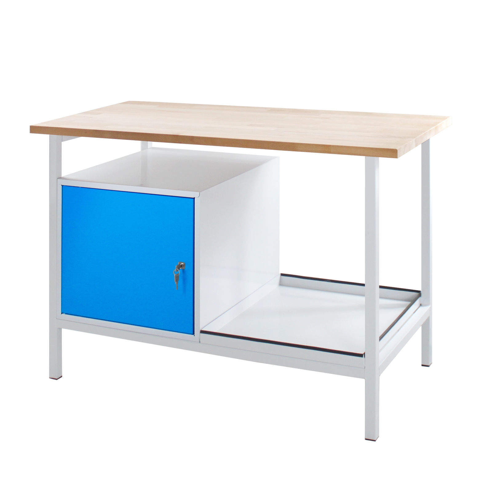 ADB Werkbank Eko 1 Tür 1200x600x825 mm - Arbeitstisch, Montagetisch, Werktisch - Buchenplatte, abschließbares Staufach, pulverbeschichtet - Werkstat