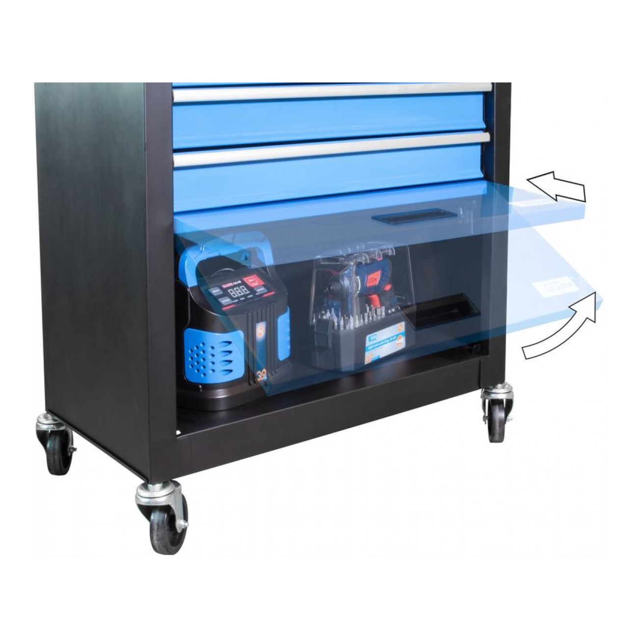 Güde GW 4.1 Compacte Werkplaatswagen - 4 Laden, 75 Kg Belastbaar, Metaal Blauw