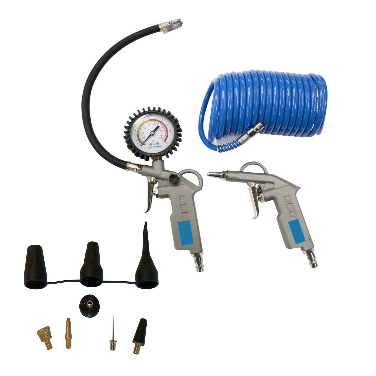 Güde Druckluft-Kompressor Set 11-tlg – Reifenfüller, Ausblaspistole, Druckluftschlauch – robust, langlebig, vielseitig – für Werkstatt, Handw
