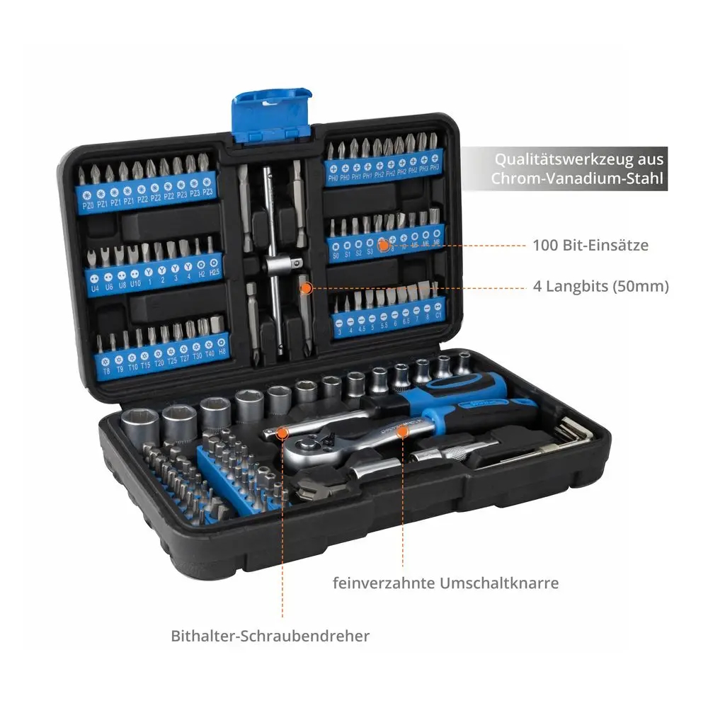 C.K Steckschlüssel-Set 36-teilig – 1/4 Zoll Antrieb, Chrom-Vanadium – Inkl. Bits & Ratschenschloss