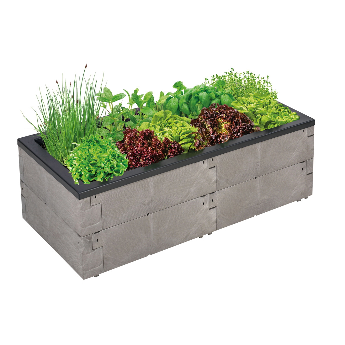 Juwel Hochbeet Timber Pflanzkasten 130x60x41 cm Füllinhalt ca. 125 L Holz Optik nordic wood für Balkon und Terrasse Wärmeisolierung Frühbeet Kräu