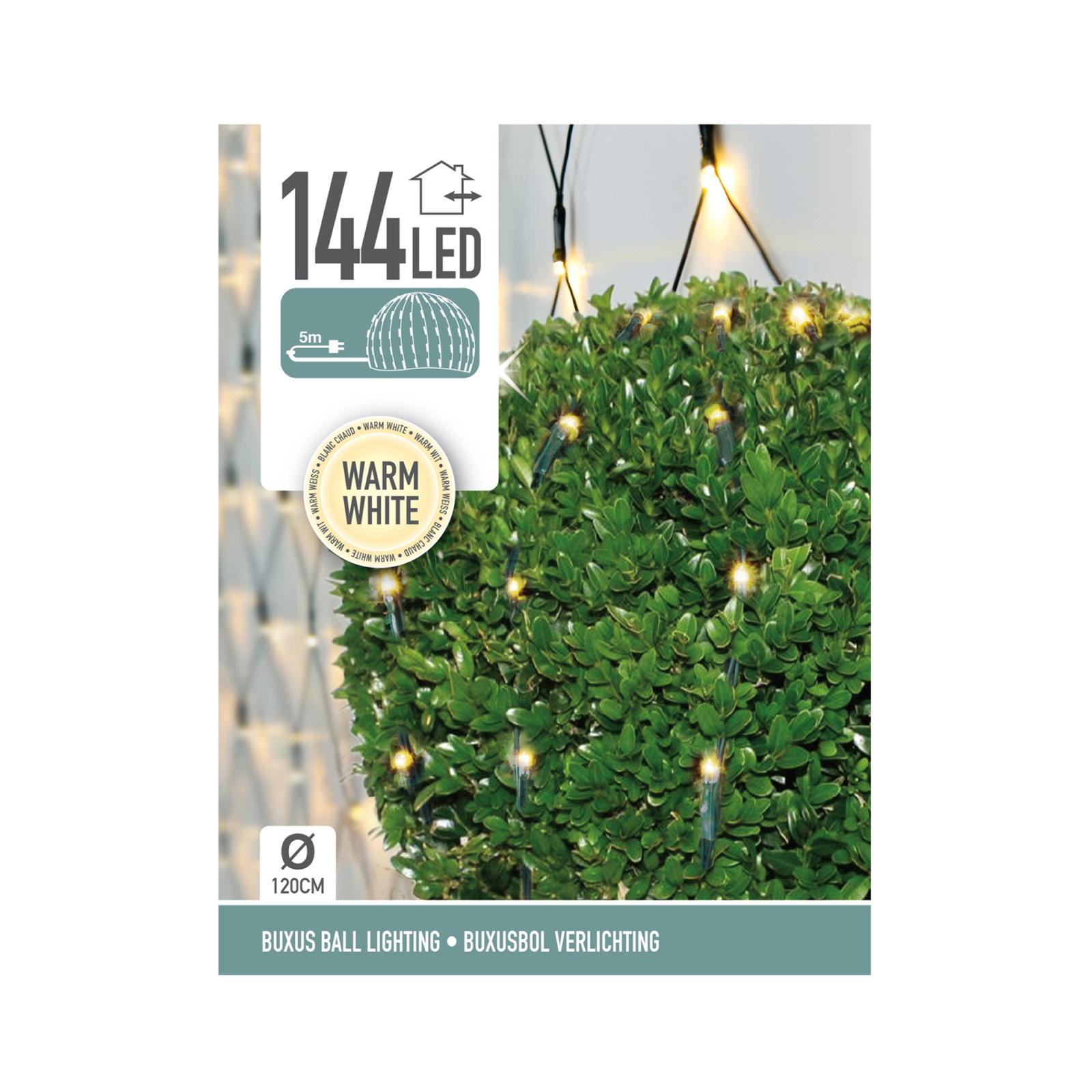 Lichterkette Lichternetz 144 LEDs – LED-Deko, Lichternetz, Kugelbeleuchtung – warmweiß, flexibel, energiesparend – Buxbaum, Garten, Party, Terr