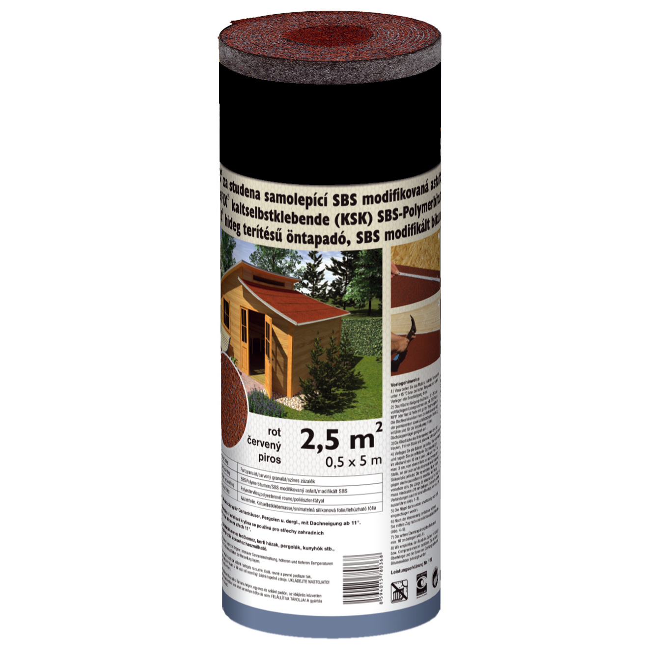 SBS-Polymerbitumen selbstklebend 2,5 m² ROT - Gartenhausbedachung, Dachbahn, Dachbahnrolle - Robust, Wetterfest, Langlebig - Für Gartenhaus, Schup