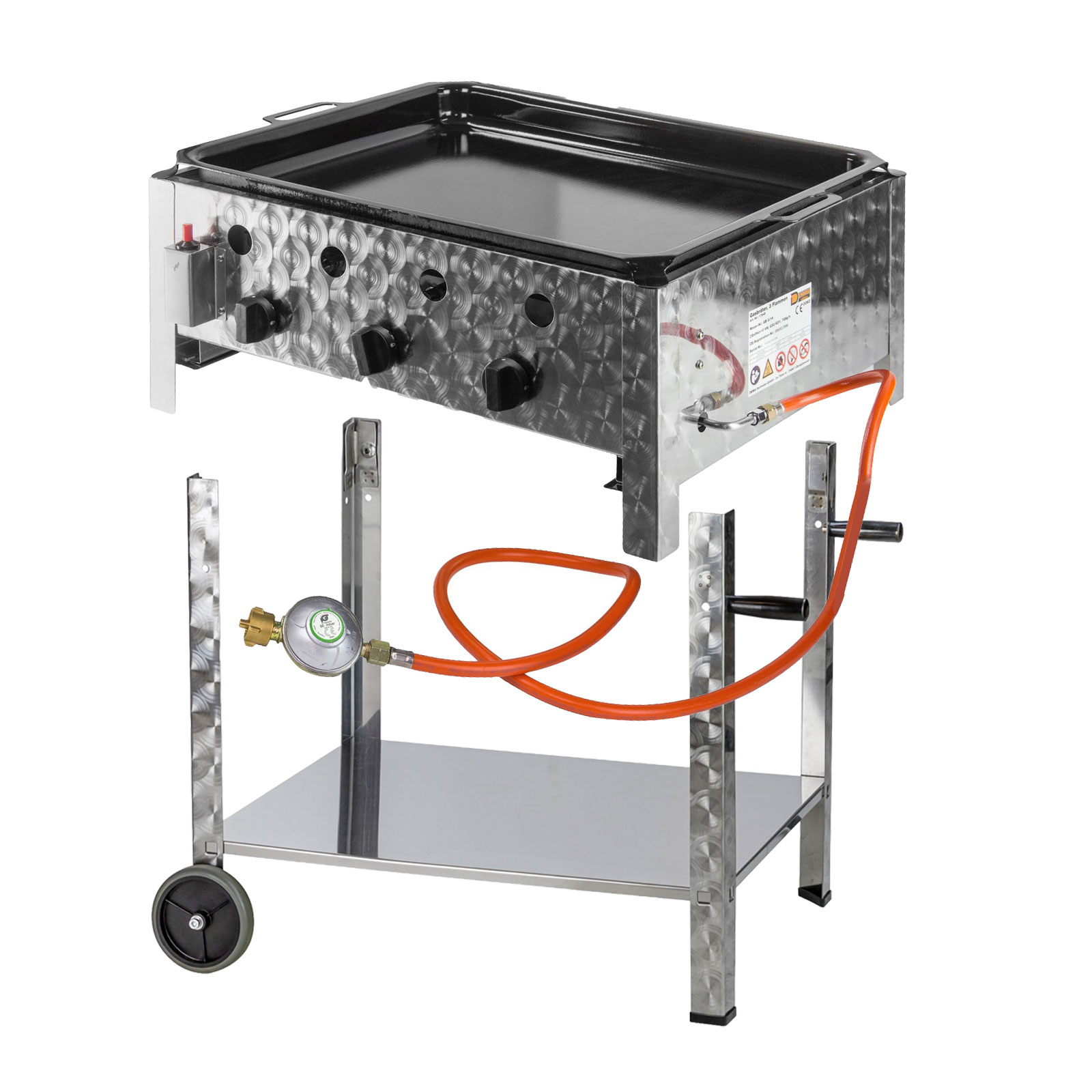 Gastro Edelstahl Gas-Bräter mit Untergestell Grill 3flammig Gastrobräter Stahlpfanne