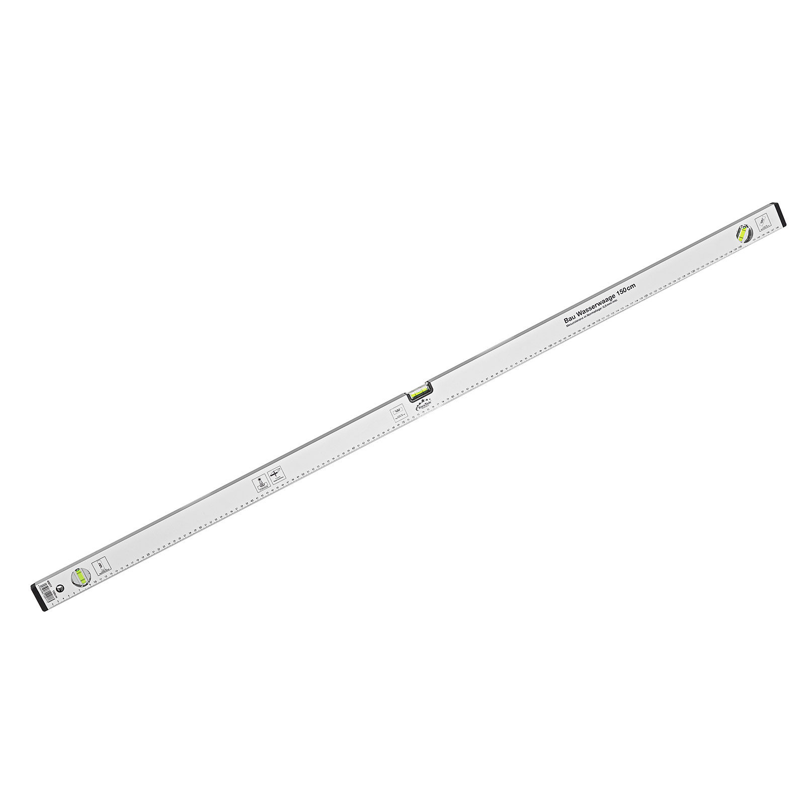 Aluminium Bau Messwaage, Wasserwaage, Richtwaage, 150 cm, mit 3 Libellen, Messskala