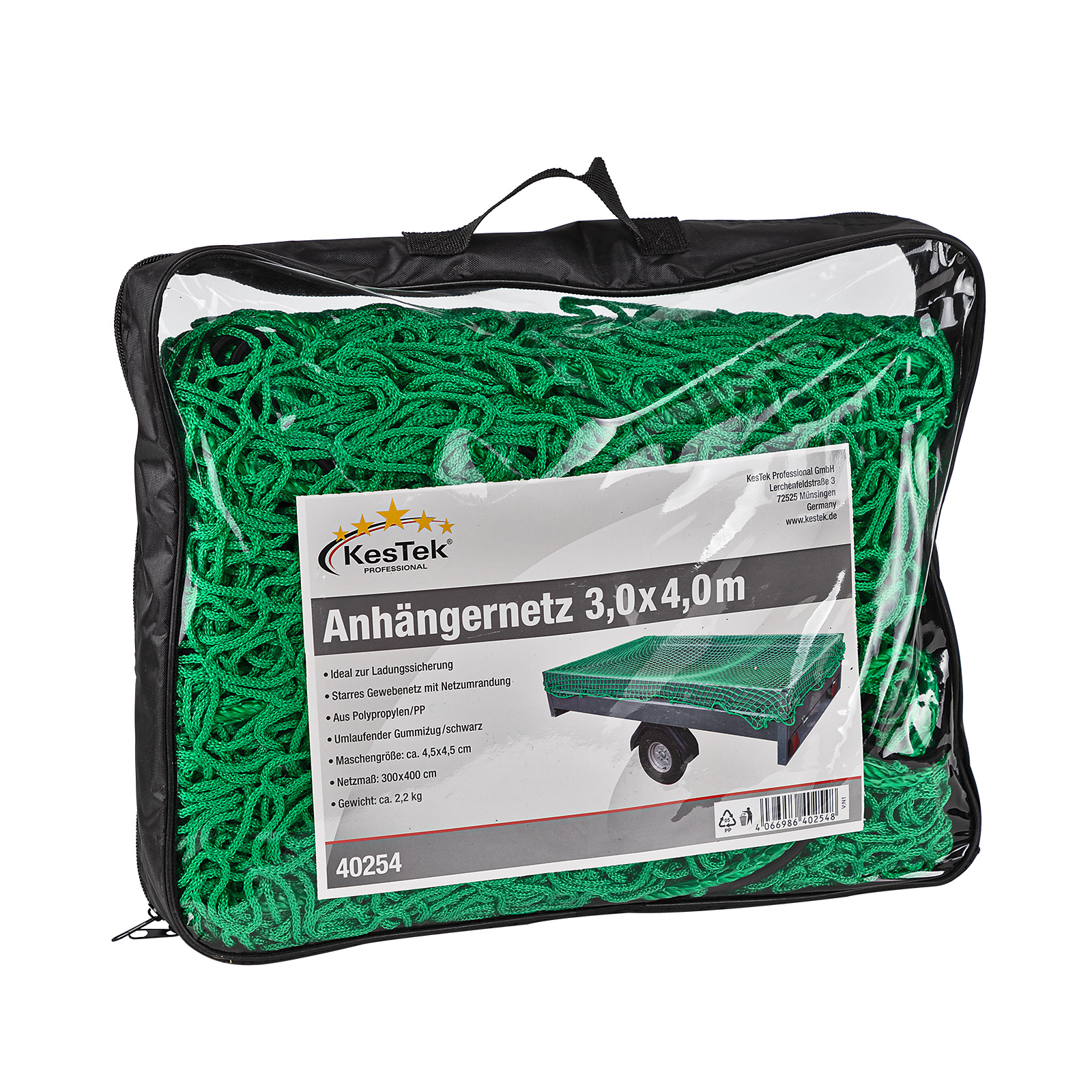 Kestek Anhängernetz 4x3m, grün Gepäcknetz, Abdecknetz zur Ladungssicherung, robust, rutschfest, ideal für den sicheren Transport von Gütern und L