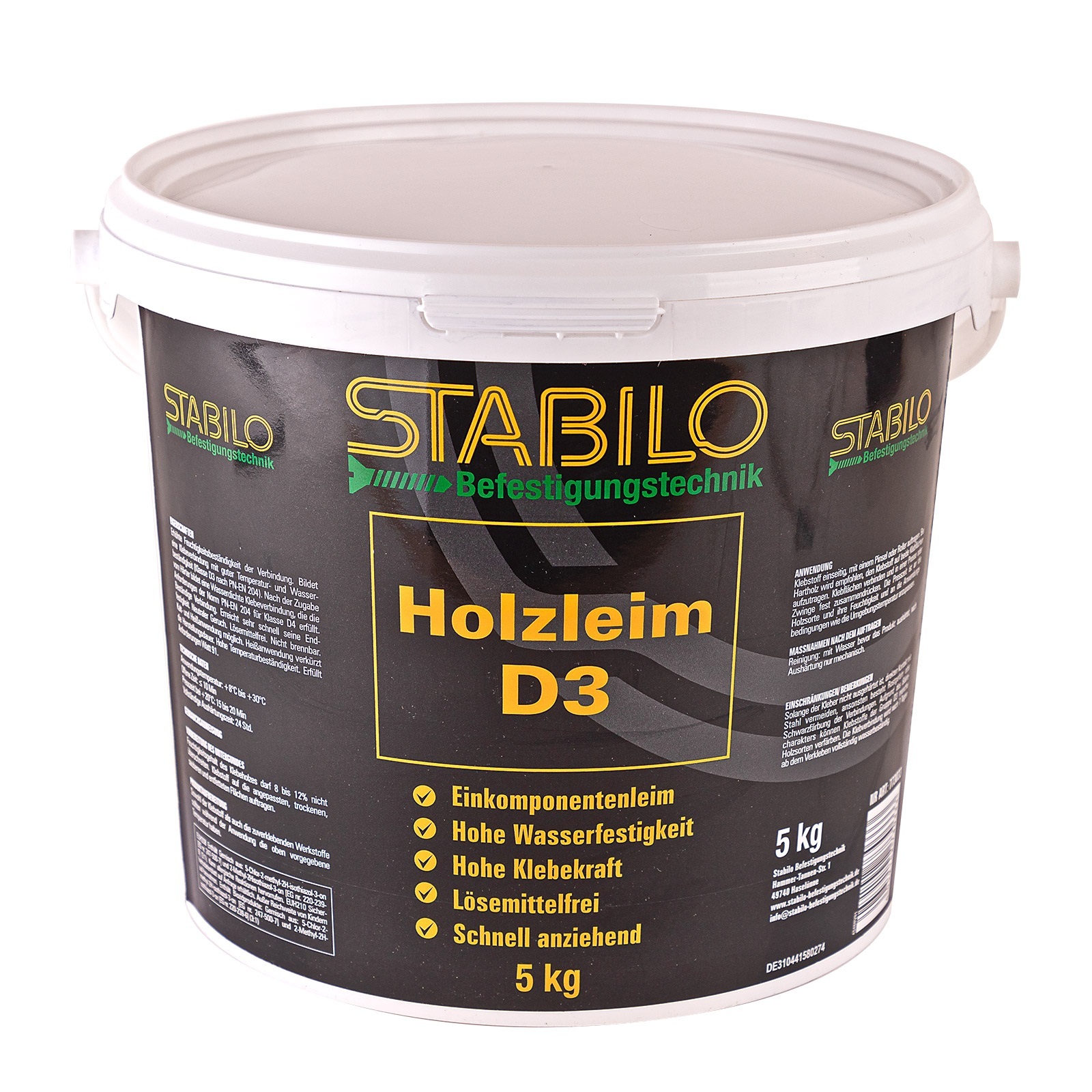 Stabilo Holzleim 5 kg D-3, Holzkleber, Weißleim, Leim, wasserfest, stark haftend, langlebig, vielseitig, Holz, Möbel, Basteln, Bau, Renovierung, D