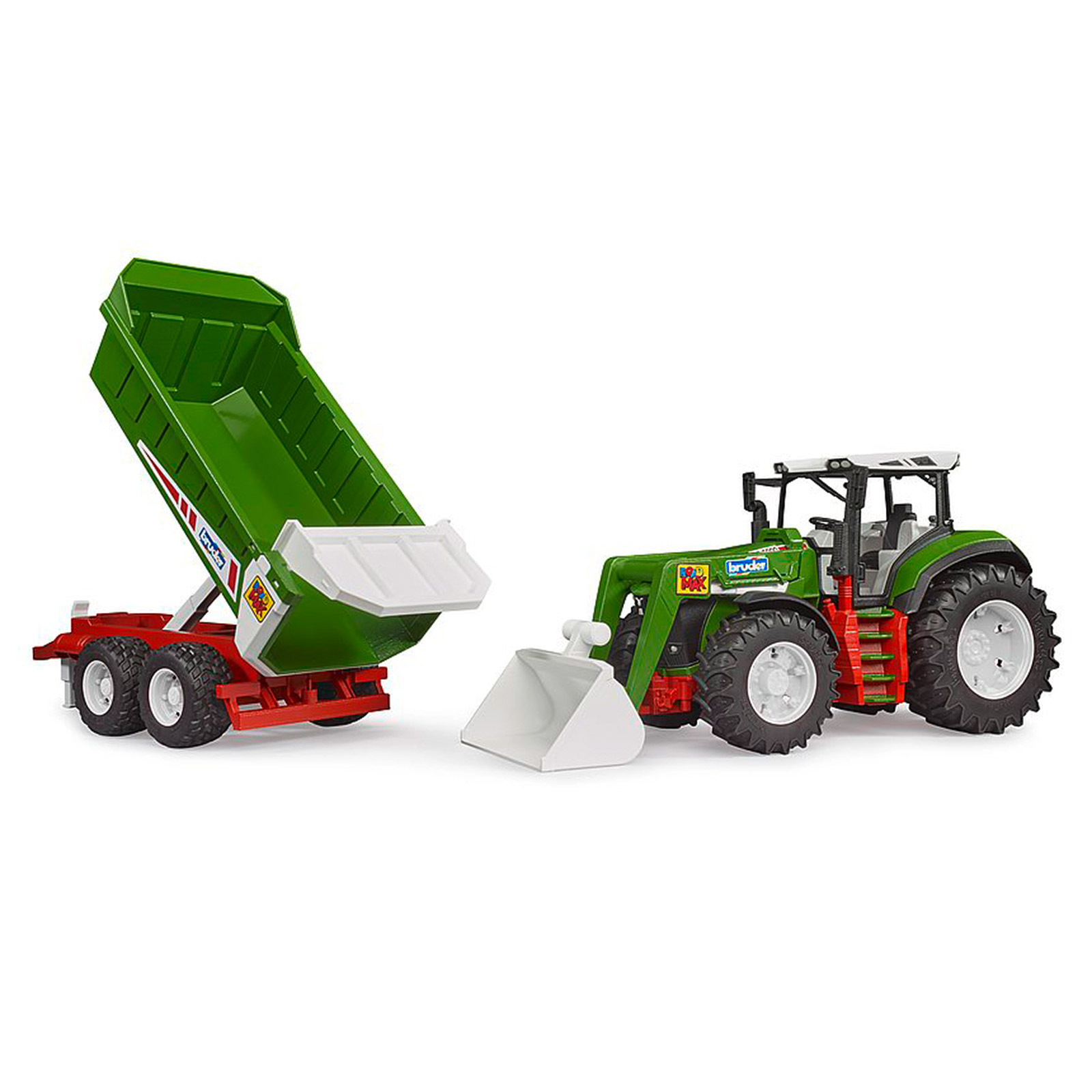 BRUDER ROADMAX Traktor mit Frontlader & Kippanhänger – Spielzeug-Traktor, Anhänger, detailreich, robust, für Kinder ab 3 Jahre, Indoor & Outdoor