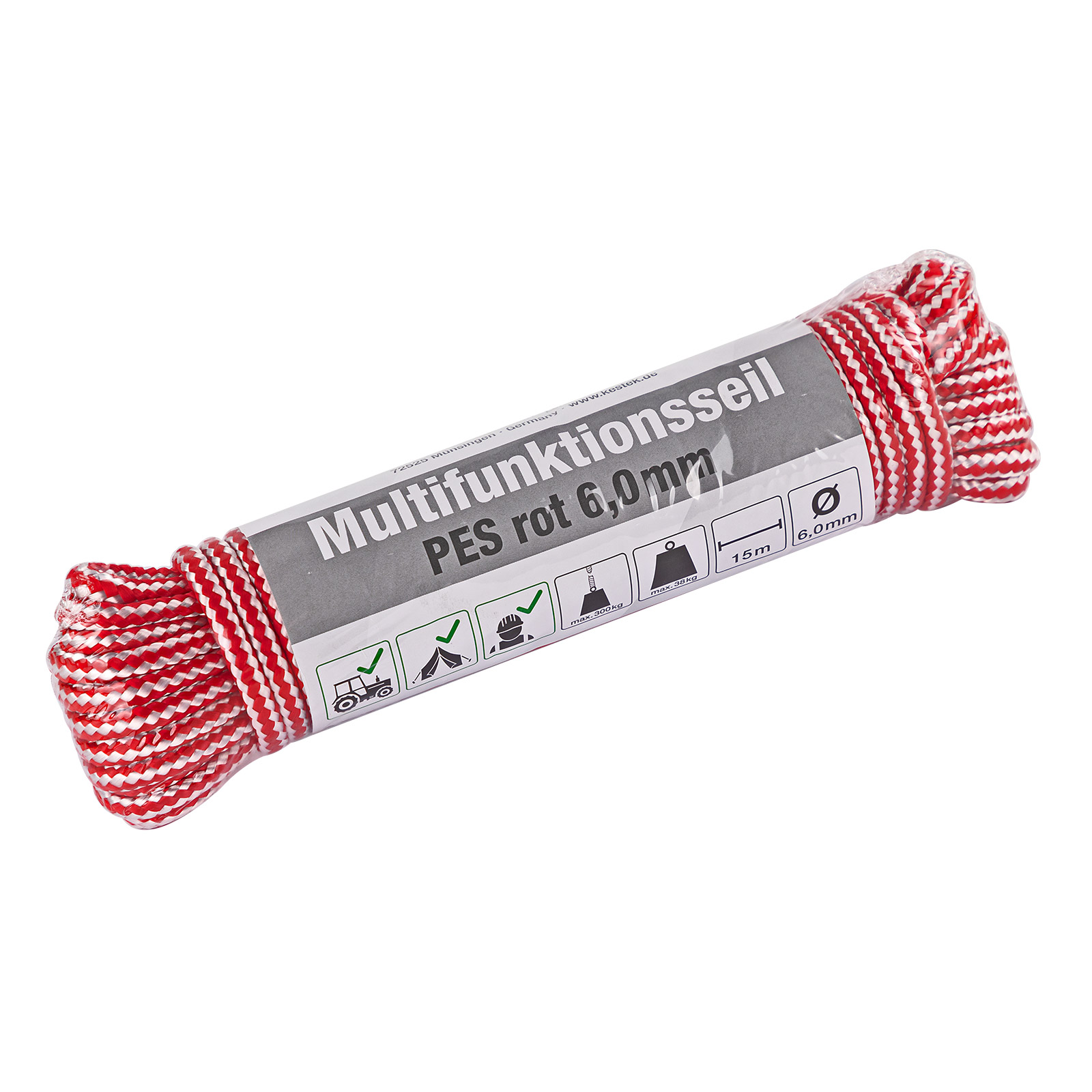 KesTek Multifunktionsseil PES 6,0mm Seil, Allzweckseil, Tau, 15m, witterungsbeständig, 300kg Reißfestigkeit, vielseitig für Outdoor, Werkstatt