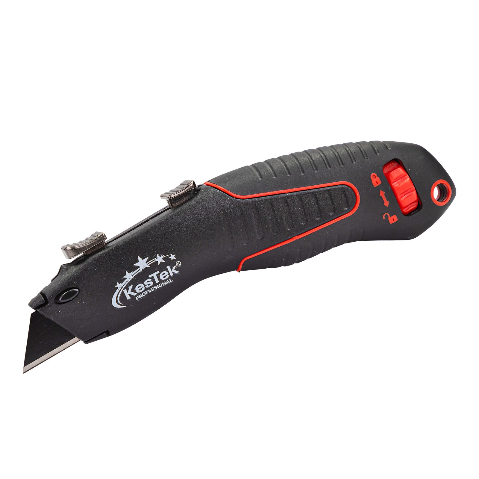 KesTek Profi Cuttermesser BL4, Robustes Sicherheitsmesser mit schwarzer SK2 Trapezklinge, Aluminiumgriff & Schnellwechselfunktion für präzise Schnit