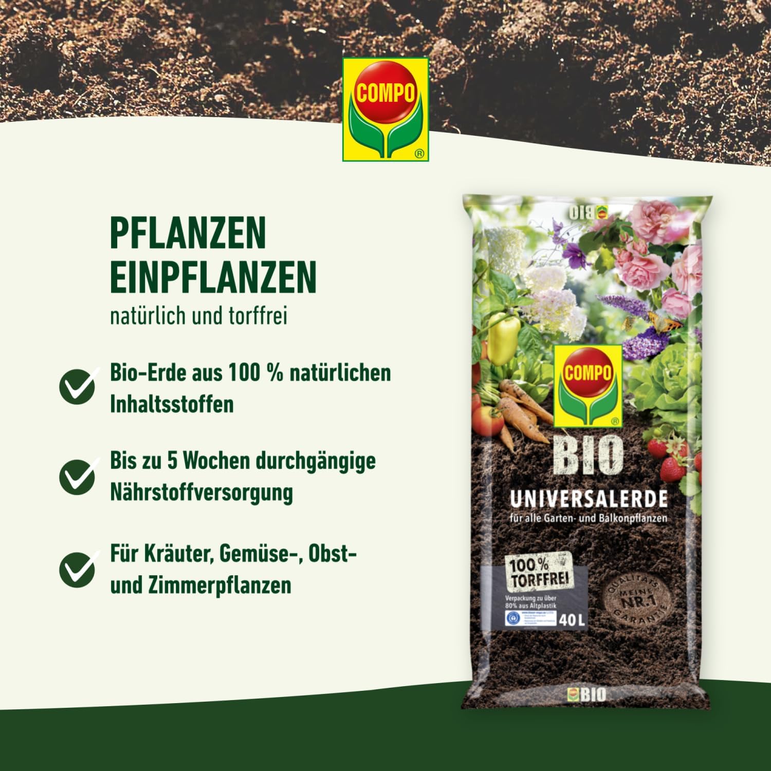 COMPO BIO Universal-Erde 7,5 L  torffrei, nhrstoffreich, nachhaltig   ideal fr Gemse, Kruter, Blumen, Balkon & Garten, umweltfreundlich |  STABILO ...mehr als nur Baumarkt!