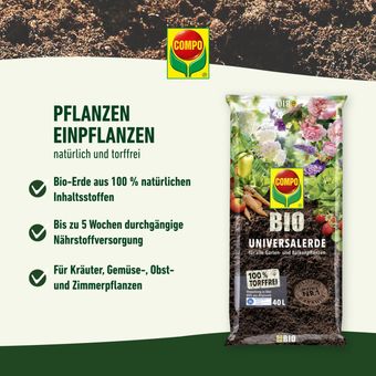 COMPO BIO Universal-Erde 7,5 L  torffrei, nhrstoffreich, nachhaltig   ideal fr Gemse, Kruter, Blumen, Balkon & Garten, umweltfreundlich |  STABILO ...mehr als nur Baumarkt!