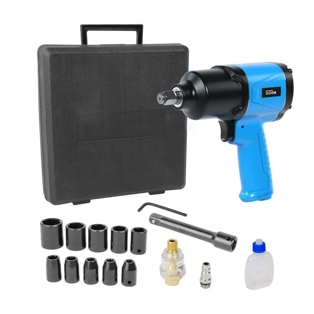 Güde Druckluft-Schlagschrauber-Set – Schlagschrauber, Druckluftwerkzeug, Reifenwechsel-Set – inkl. 10 Stecknüsse, kraftvoll, robust, langlebig â