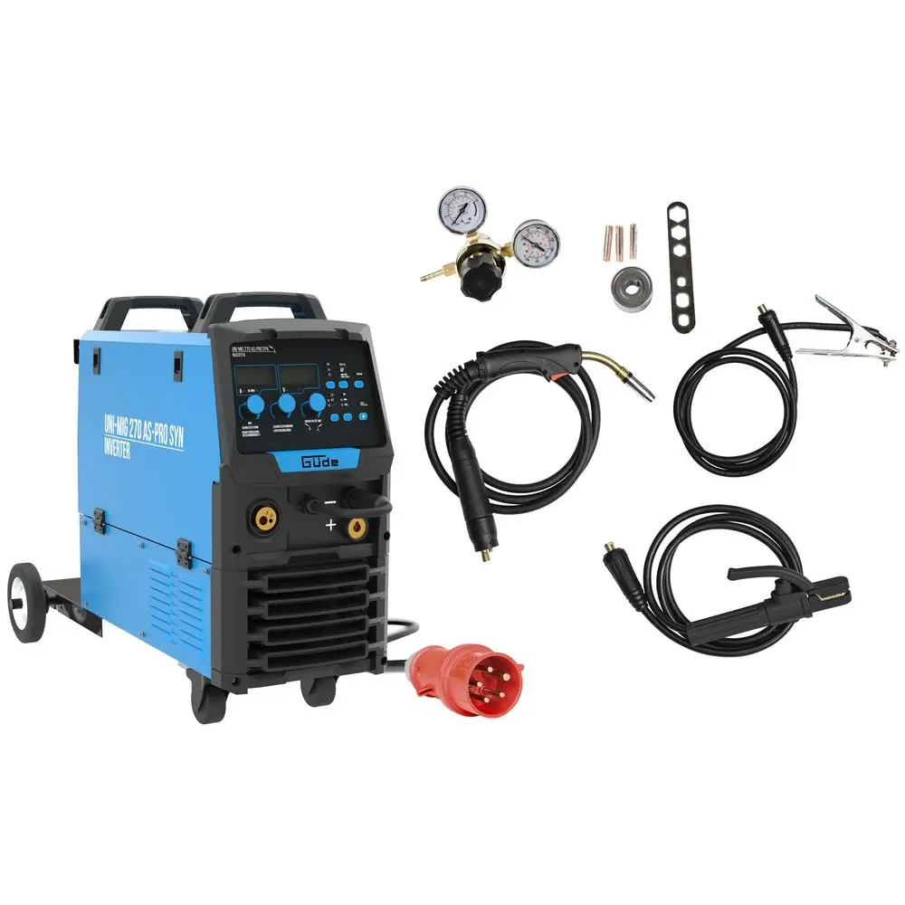 Güde Universalschweißgerät Uni-Mig 270 AS-Pro SYN – 400 V/270 A, MIG/MAG, WIG, MMA, Fülldraht, Synergic, Digitaldisplay, 4-Rollenvorschub, P