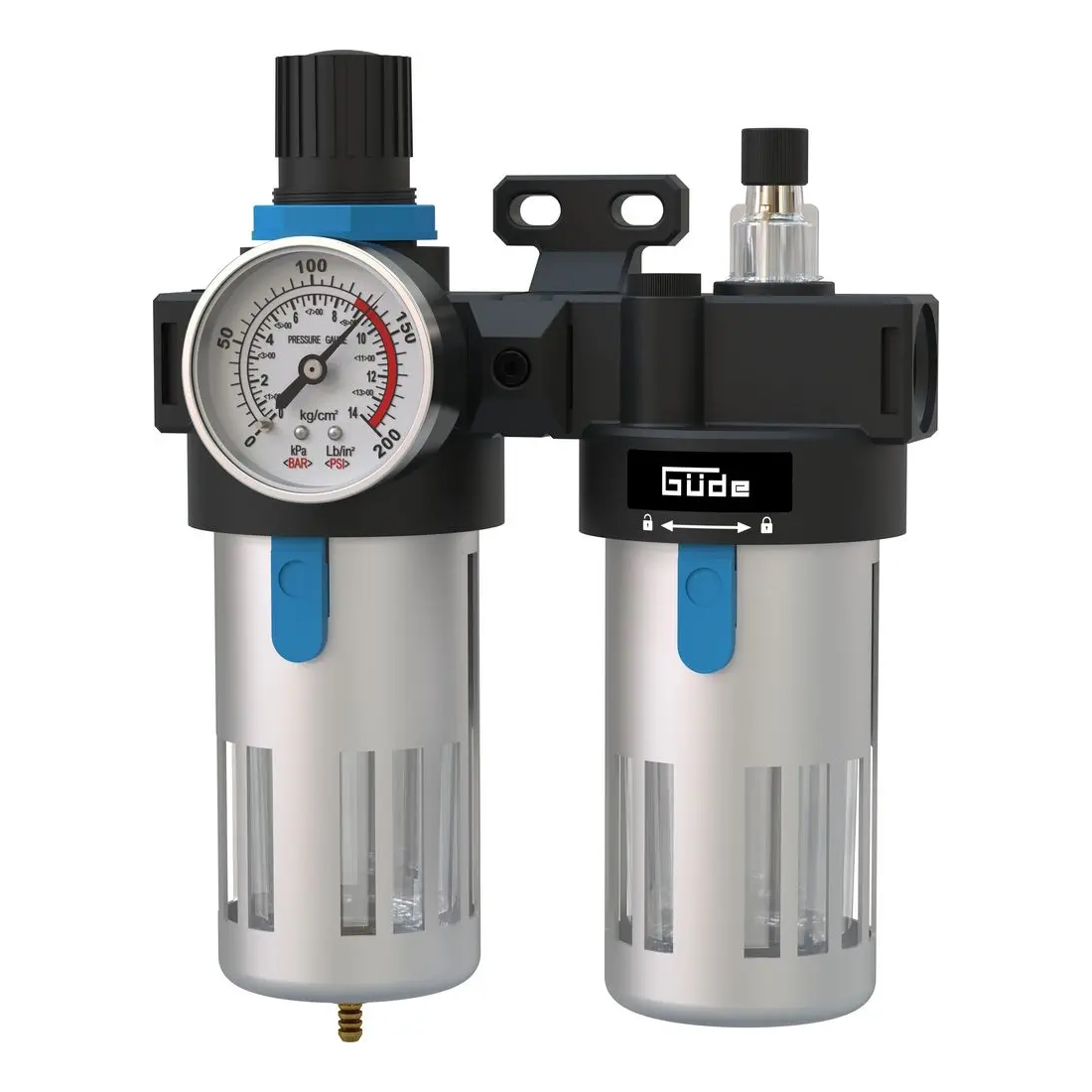 Güde Wasserabscheider 10 Bar 1/2", Druckminderer, Wasserfilter, Druckregler, Luftabscheider, robust, langlebig, Werkstatt, Kompressor, Pneumatik