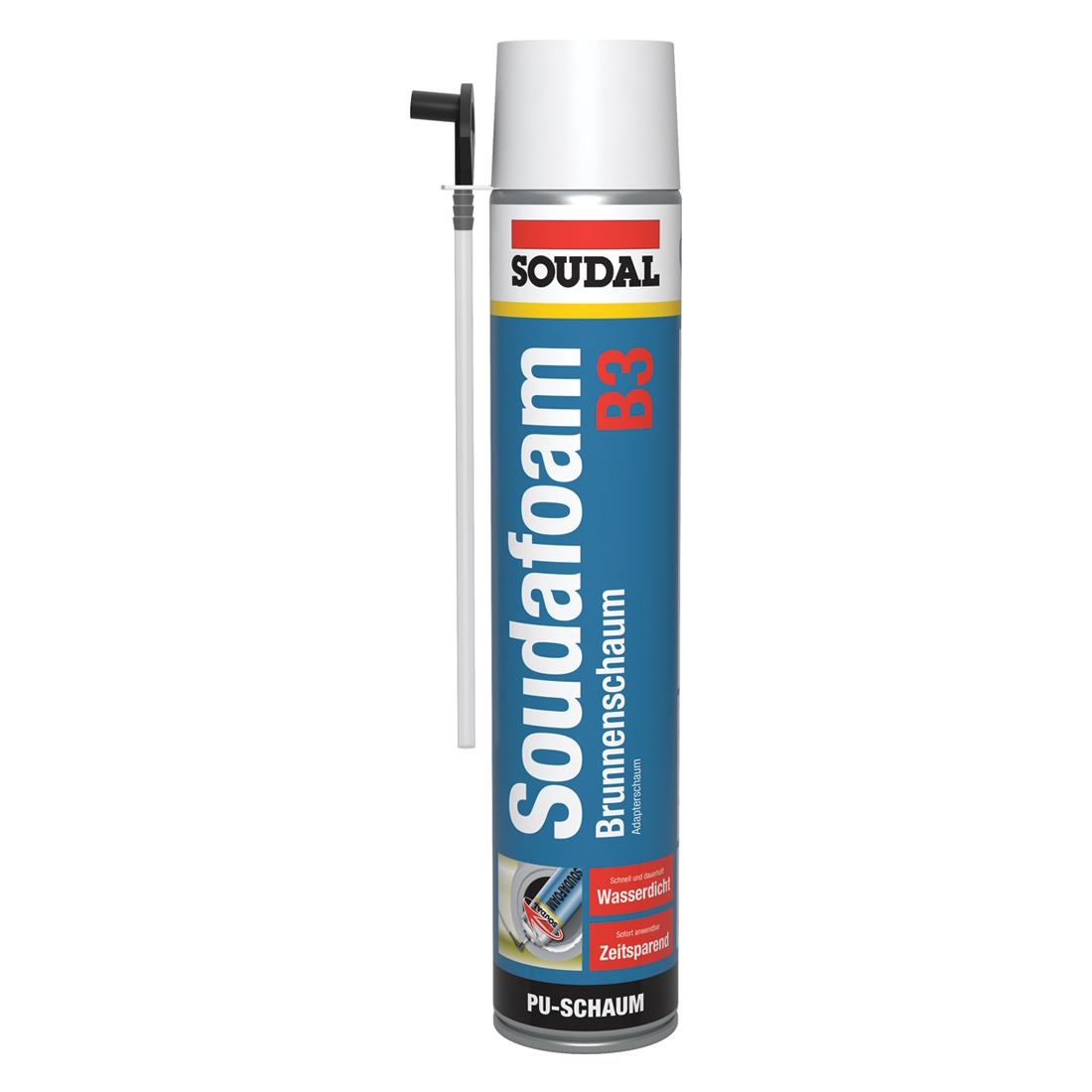 Soudal Soudafoam Brunnenschaum B3 750 ml, PU-Schaum, Adapterschaum, Montageschaum, Pistolen-Schaum, elastisch, schnell aushärtend, für Türen, Fen