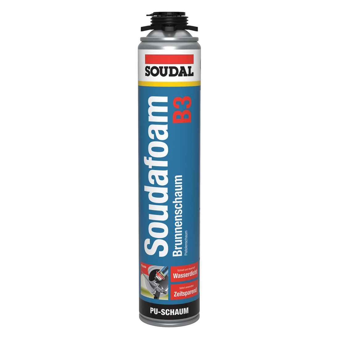 Soudal Soudafoam Brunnenschaum B3, PU-Pistolenschaum 750 ml, robust & vielseitig, ideal für Abdichtung, Isolation, Fugen & Montagen, schnell härte