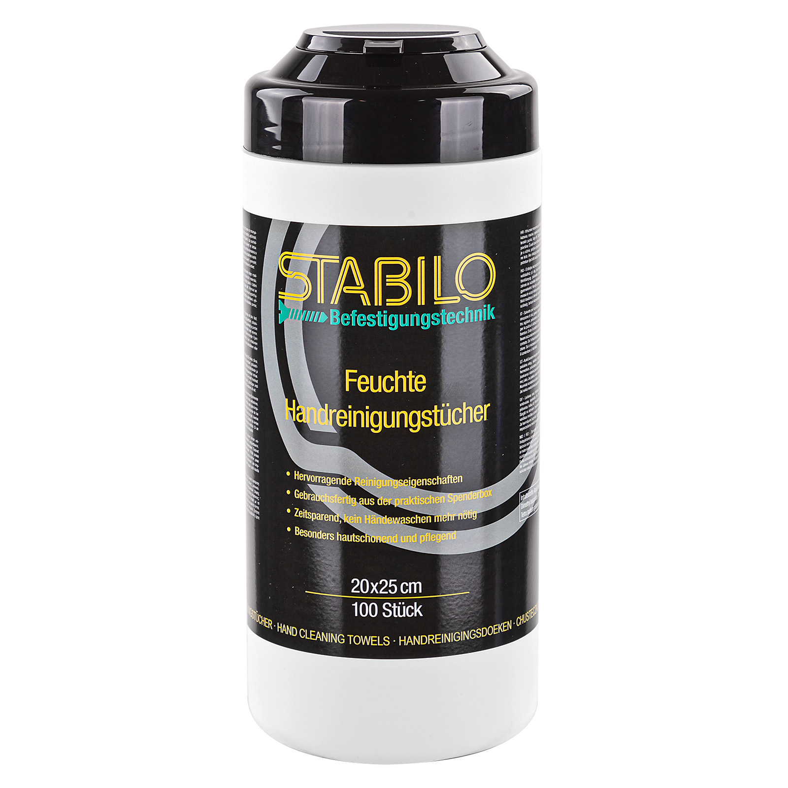 Stabilo Feuchte Handreinigungstücher 100 Stück, Reinigungstücher, Handreiniger, feuchte Tücher, antibakteriell, schonend, für Hände, Werkstatt