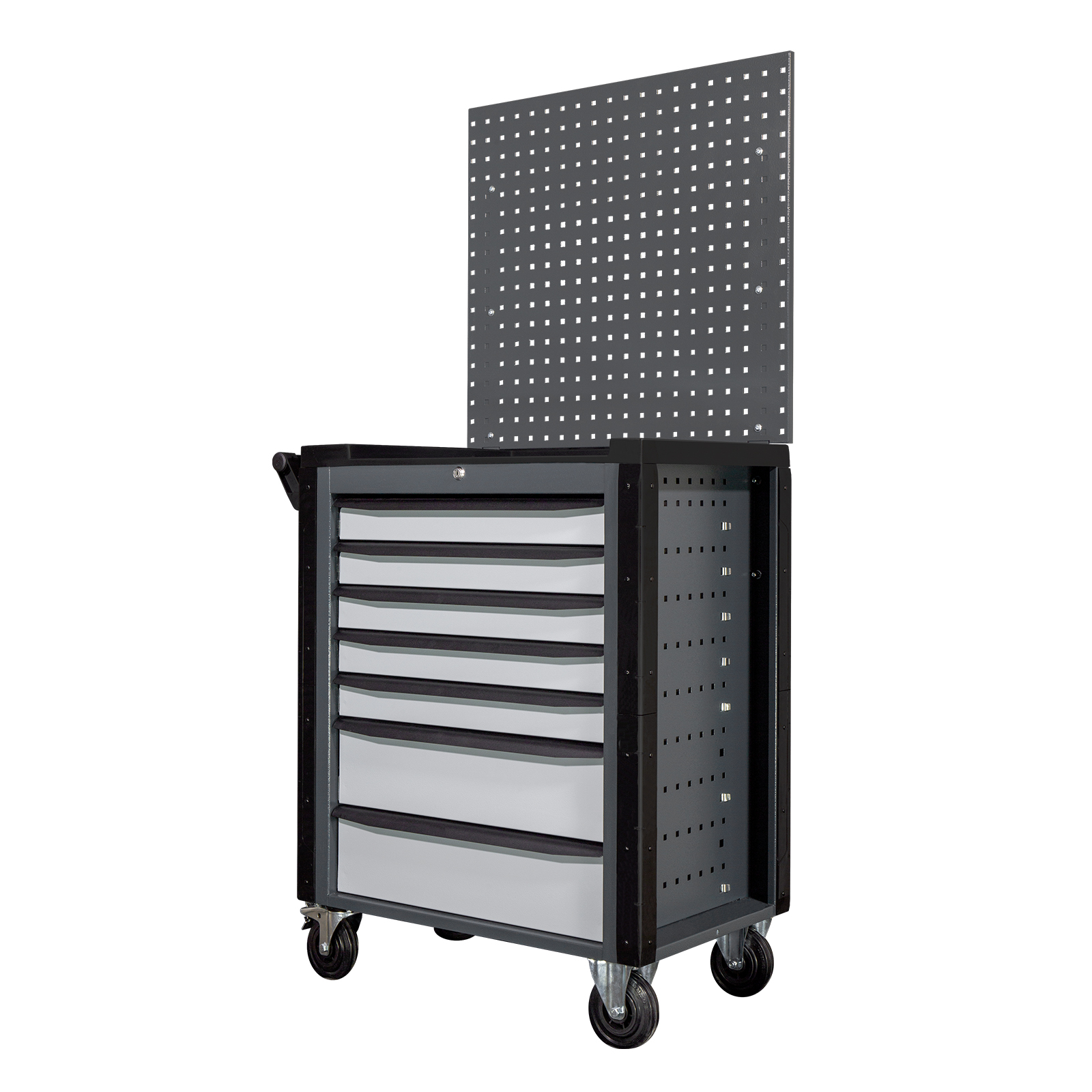 ADB Werkstattwagen HQ 7SL mit Lochwand – Robuster Werkzeugwagen, 7 Schubladen, Lochblech-Rückwand, zentral verschließbar, ergonomisch, mobil, idea