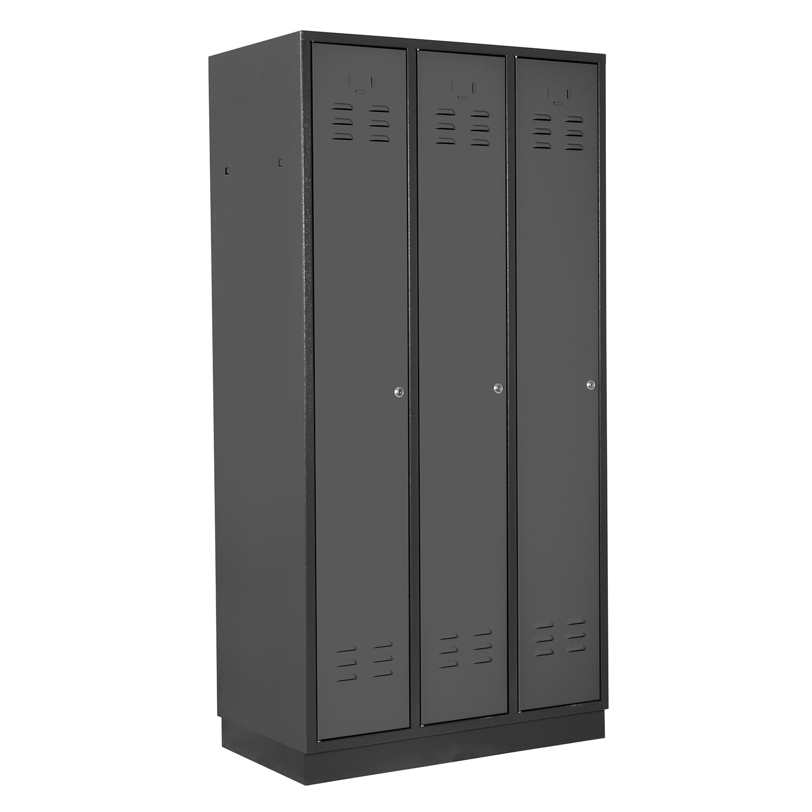 ADB Spind 3-türig, robust & funktional, Garderobenschrank mit Lüftungsschlitzen, abschließbar, Stahlblech, anthrazitgrau, H 1775 x B 890 x T 500 mm