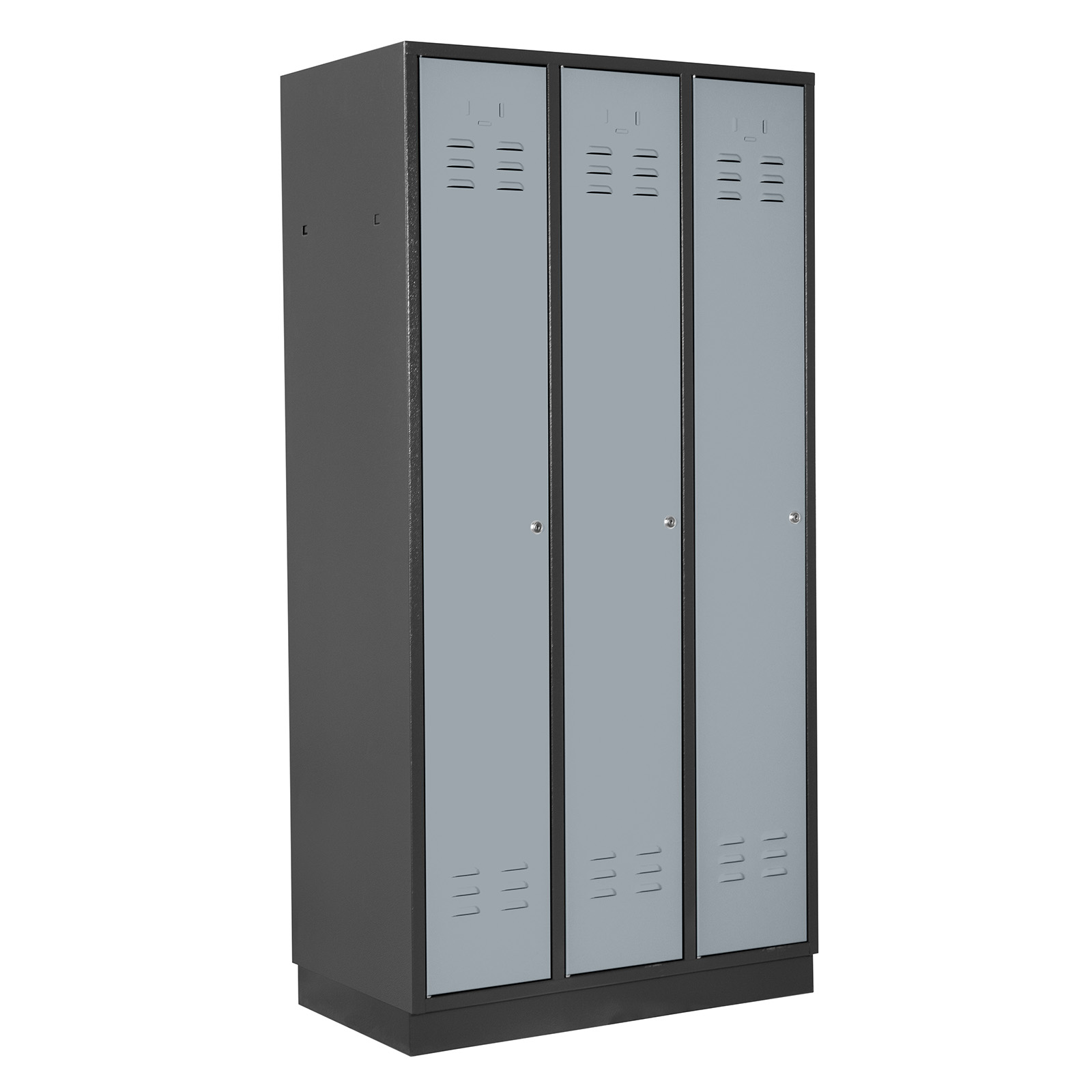 ADB Spind 3-türig, robust & funktional, Garderobenschrank mit Lüftungsschlitzen, abschließbar, Stahlblech, anthrazitgrau/grau, H 1775 x B 890 x T 5