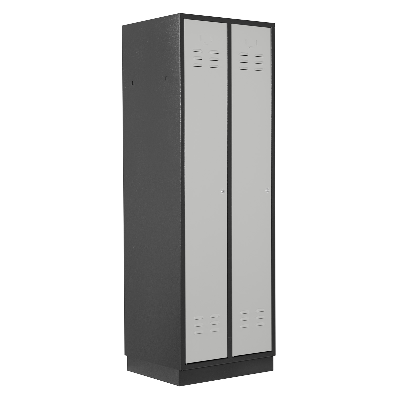 ADB Spind 2-türig, robust & funktional, Garderobenschrank mit Lüftungsschlitzen, abschließbar, Stahlblech, anthrazitgrau/lichtgrau, H 1775 x B 600