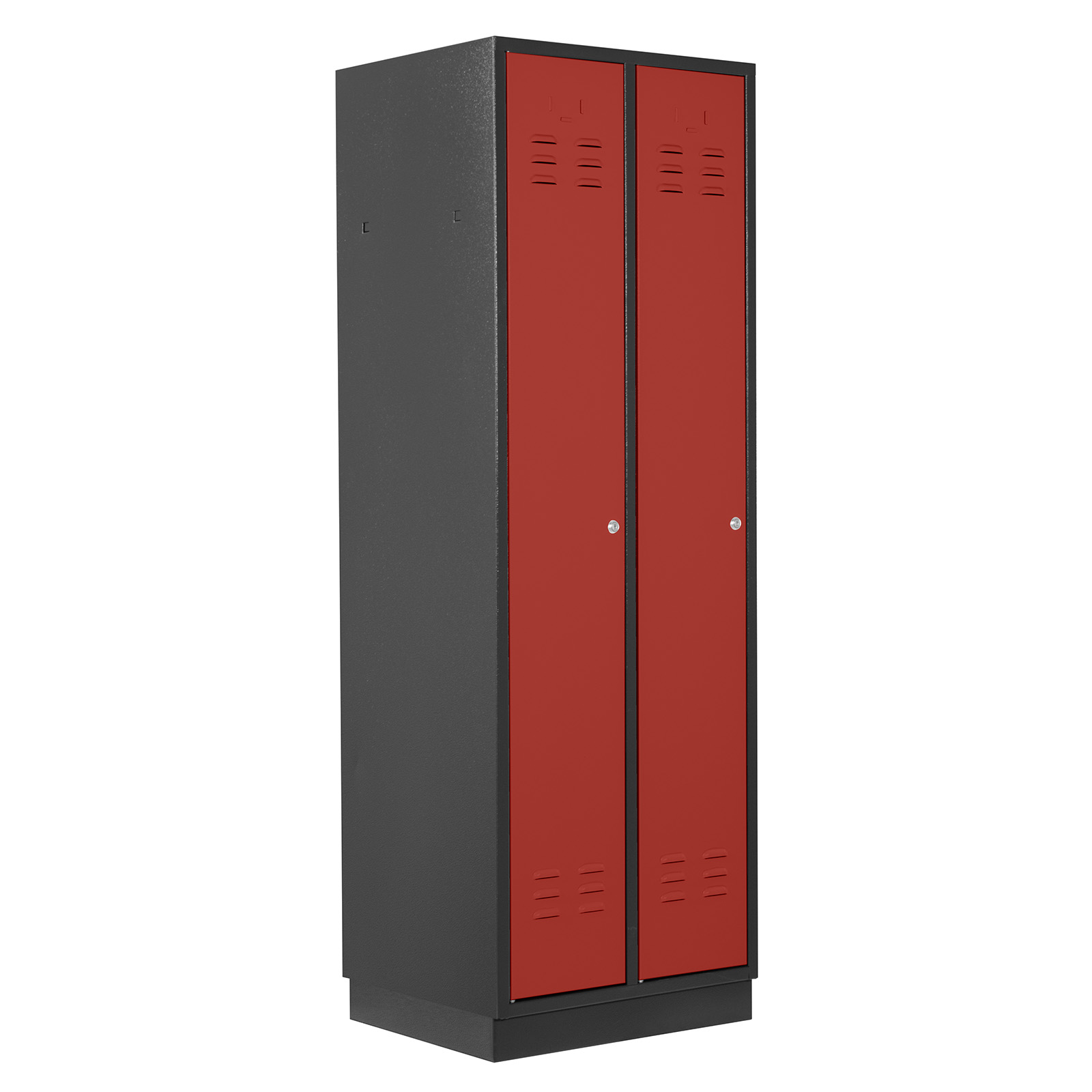 ADB Spind 2-türig, robust & funktional, Garderobenschrank mit Lüftungsschlitzen, abschließbar, Stahlblech, anthrazitgrau / rot, H 1775 x B 600 x T