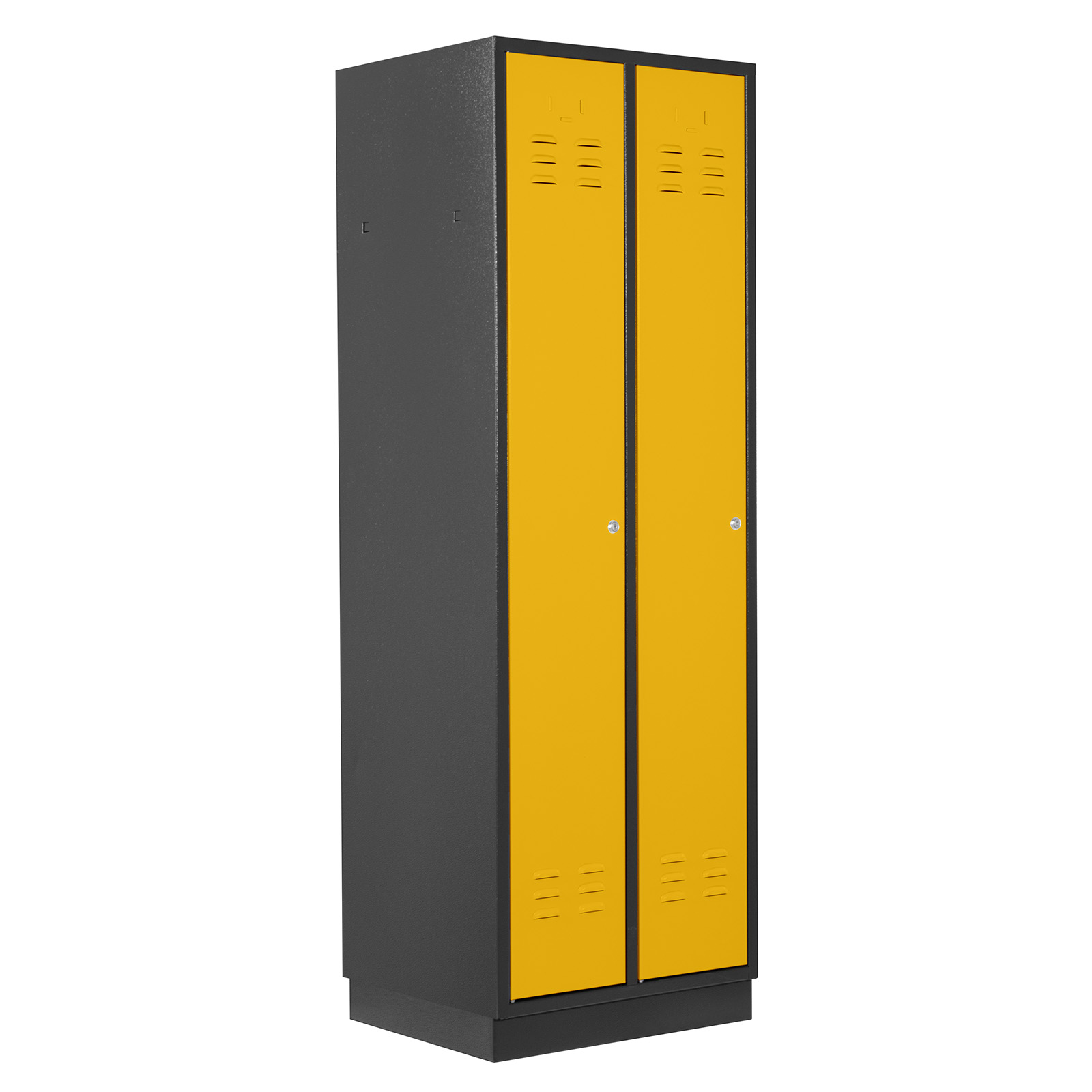 ADB Spind 2-türig, robust & funktional, Garderobenschrank mit Lüftungsschlitzen, abschließbar, Stahlblech, anthrazitgrau / gelb, H 1775 x B 600 x T