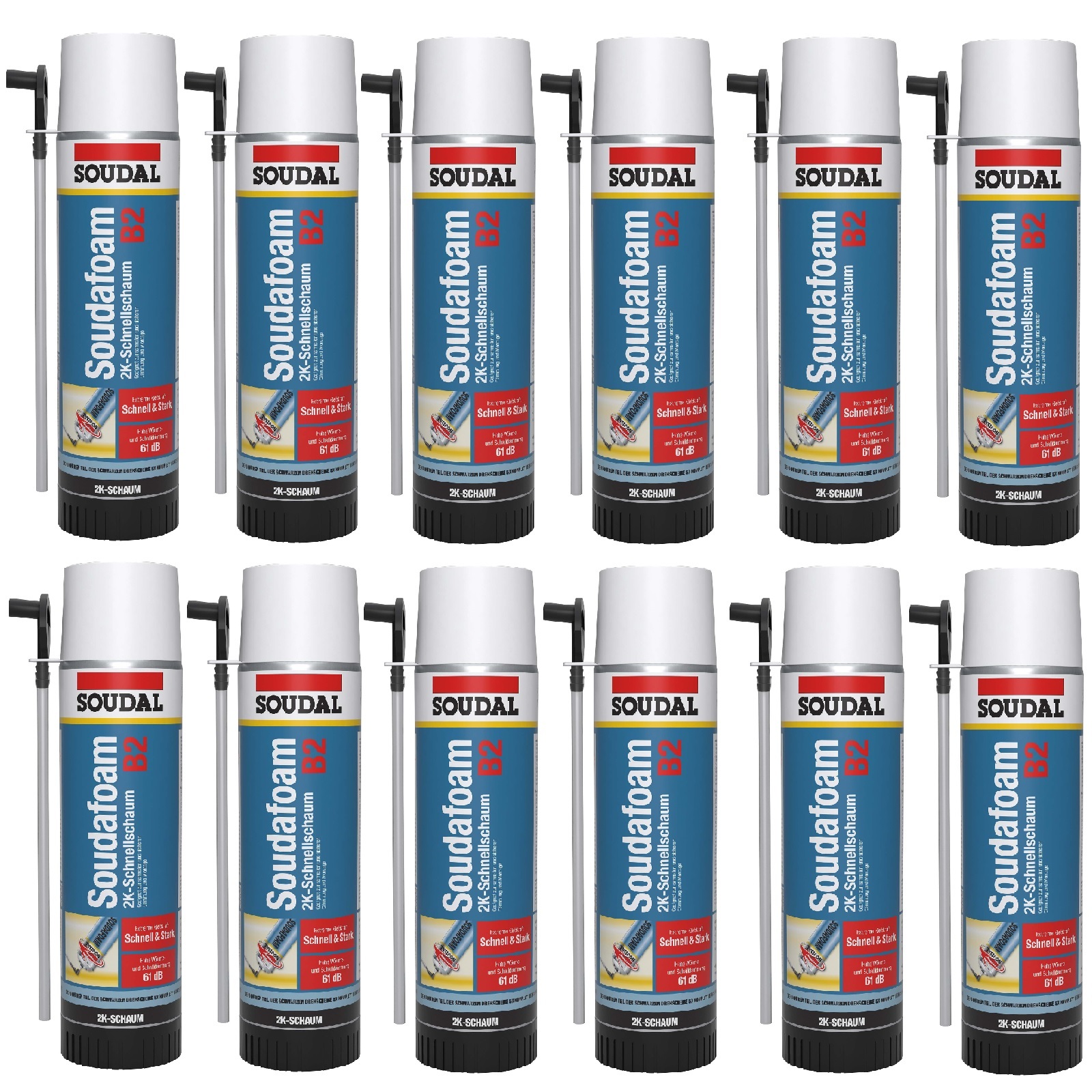 12x Soudal Soudafoam Montageschaum 400 ml, PU-Schaum, Bauschaum, Adapterschaum, Zargenschaum, grüner Schaumpistole, für Türen, Fenster, Zargen, A