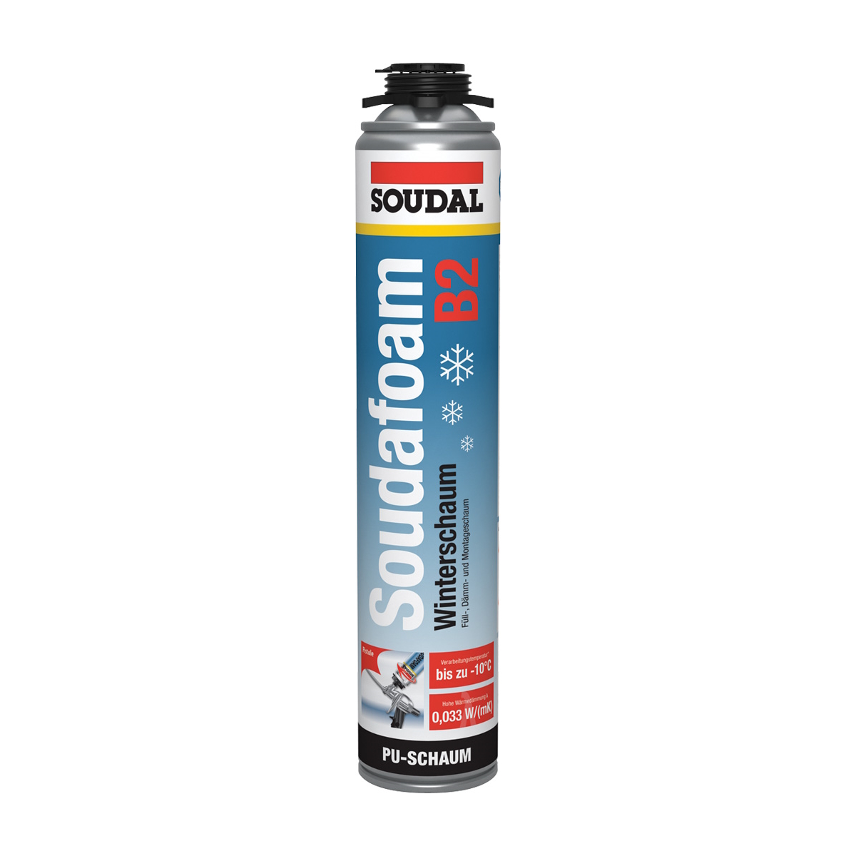 Soudal Soudafoam Gun B2 Winterschaum 750 ml, Montageschaum, Bauschaum, PU-Schaum, Profi-Schaumpistole, isolierend, langlebig, für Fenster, Türen,