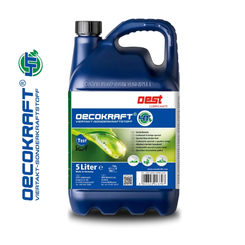 Oest Oecokraft 4T Sonderkraftstoff 5 L, 4-Takt Benzin, Kraftstoff, schadstoffreduziert, benzolfrei, KWF-geprüft, für Rasenmäher, Vertikutierer, S