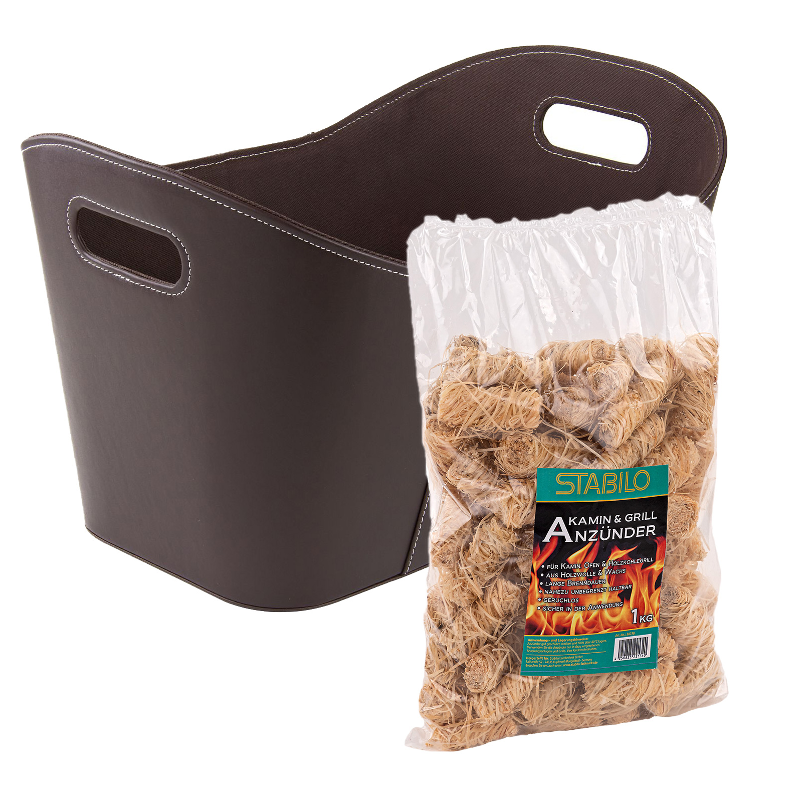 Kestek Holzkorb Set4, Kaminholzkorb Braun, Holzaufbewahrung, Holztruhe, Feuerholzkorb, Stabilo Kaminanzünder 1kg, Robust, Praktisch, Stilvoll, Für W