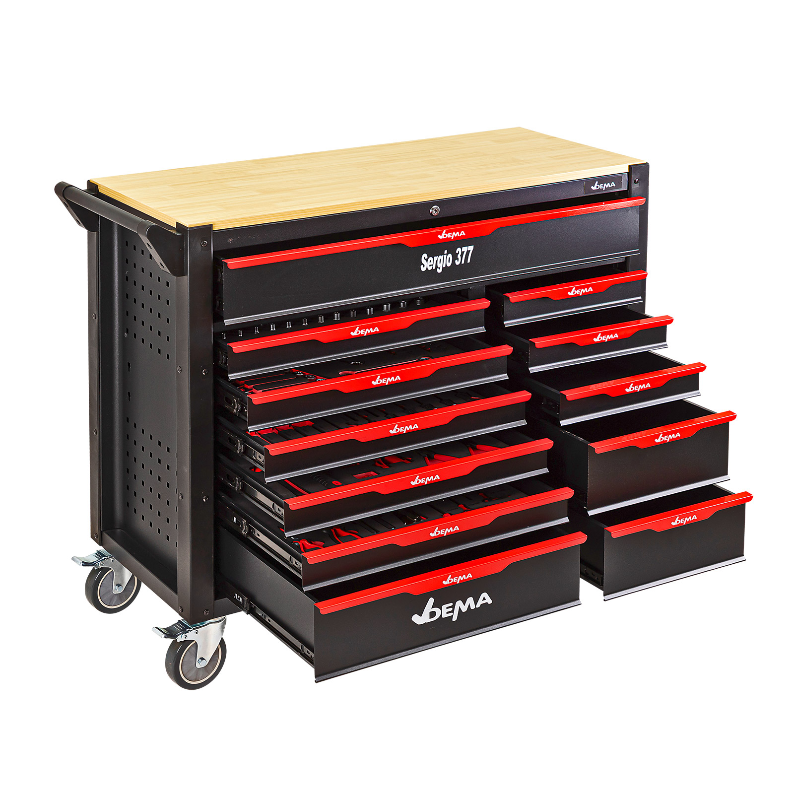 Werkstattwagen Sergio 377-tlg. – Werkzeugwagen bestückt, 109x45x96cm – mobil, robust, übersichtlich – Werkstatt, Garage, Heimwerker