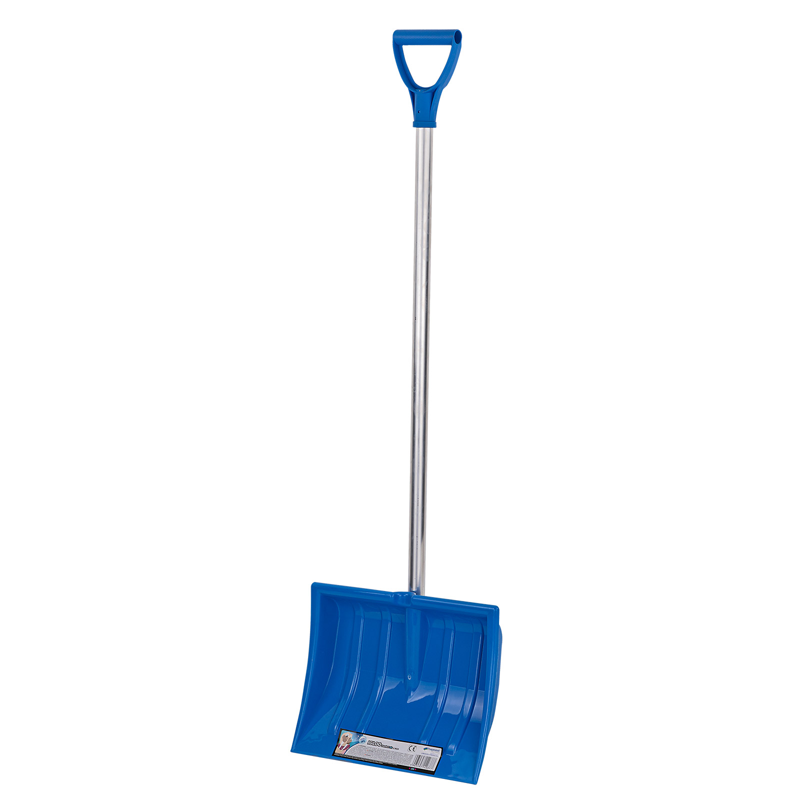 Schneeschaufel Alu Kids blau – kindgerechter Schneeschieber mit ergonomischem D-Griff, leichtes, stabiles rippenverstärktes Alu-Räumschild – ide