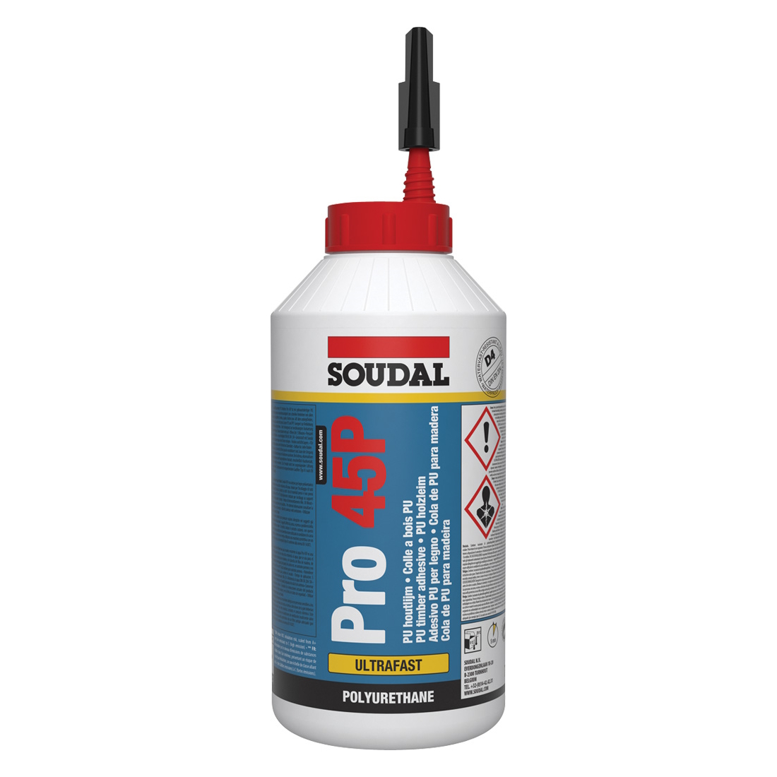 Soudal PRO 45P PU-Holzleim D4 – schnelltrocknender, wasserfester Holzleim, PU-Leim beige, Polyurethan-Leim – feuchtigkeitshärtend, spaltüberbrü