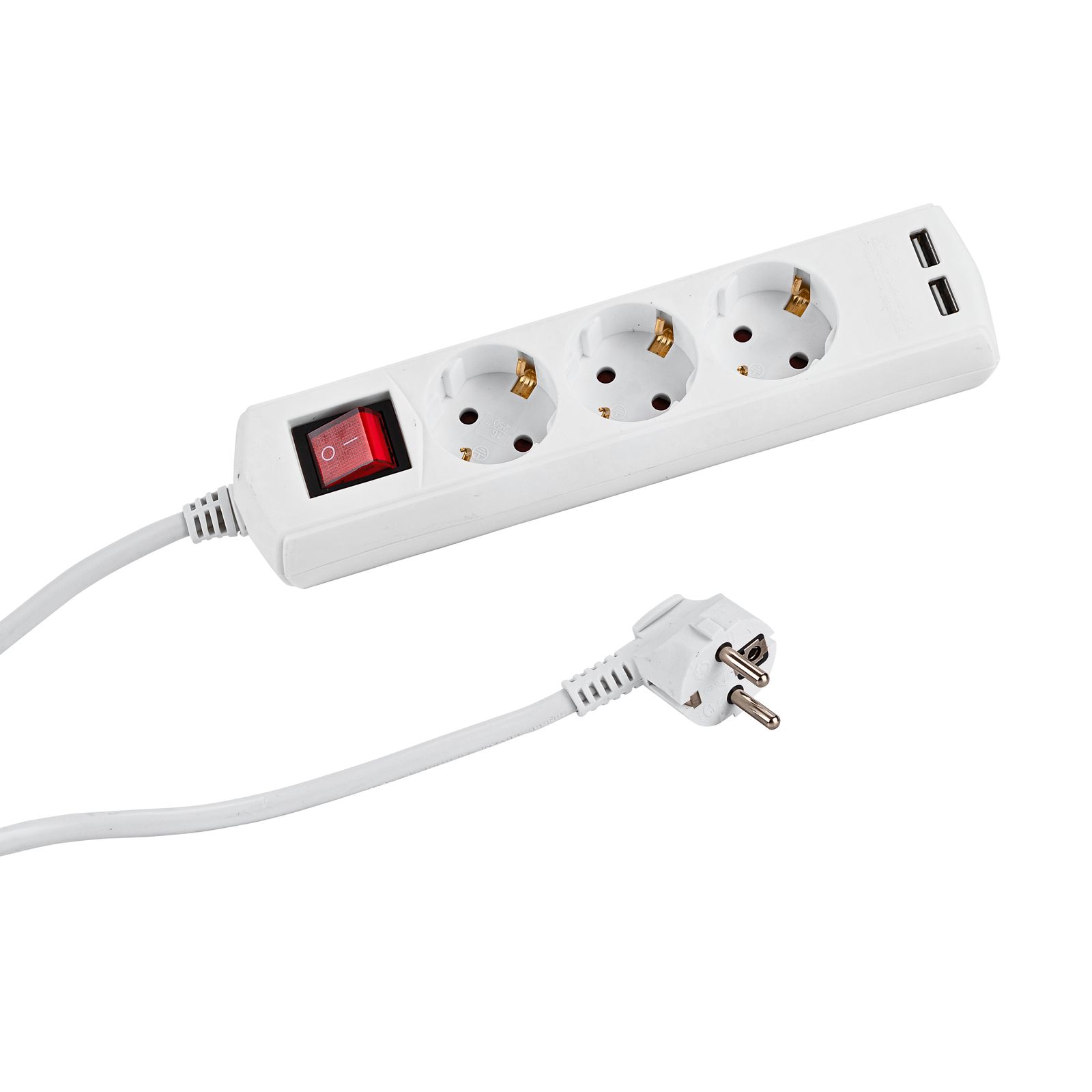 Kestek Steckdosenleiste 3-fach weiß - Steckdosenverteiler, Mehrfachstecker, Steckdose mit Schalter - 2x USB, robust, kompakt - Haushalt, Büro, Elekt