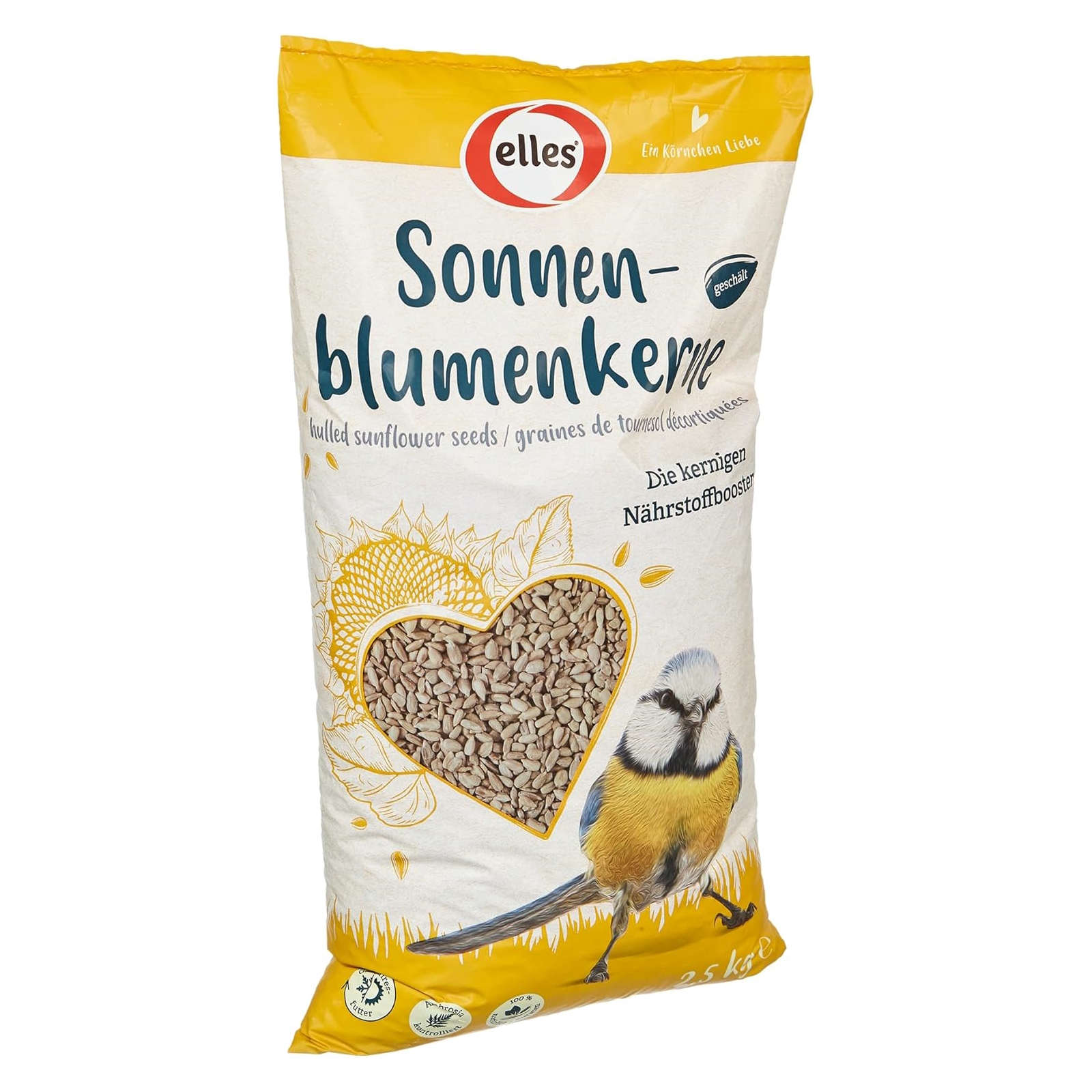 Elles geschälte Sonnenblumenkerne 2,5 kg I Kerniger Nährstoffbooster für Wildvögel I Energiereich | Ideales Ganzjahresfutter | Saubere Fütterung