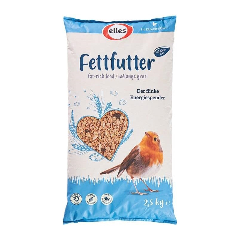 Elles Fettfutter 2,5kg I Energiespender mit 100% natürlichen Zutaten | Ganzjähriges Wildvogelfutter für prächtige Gartenvögel | Schalenfrei | Ide