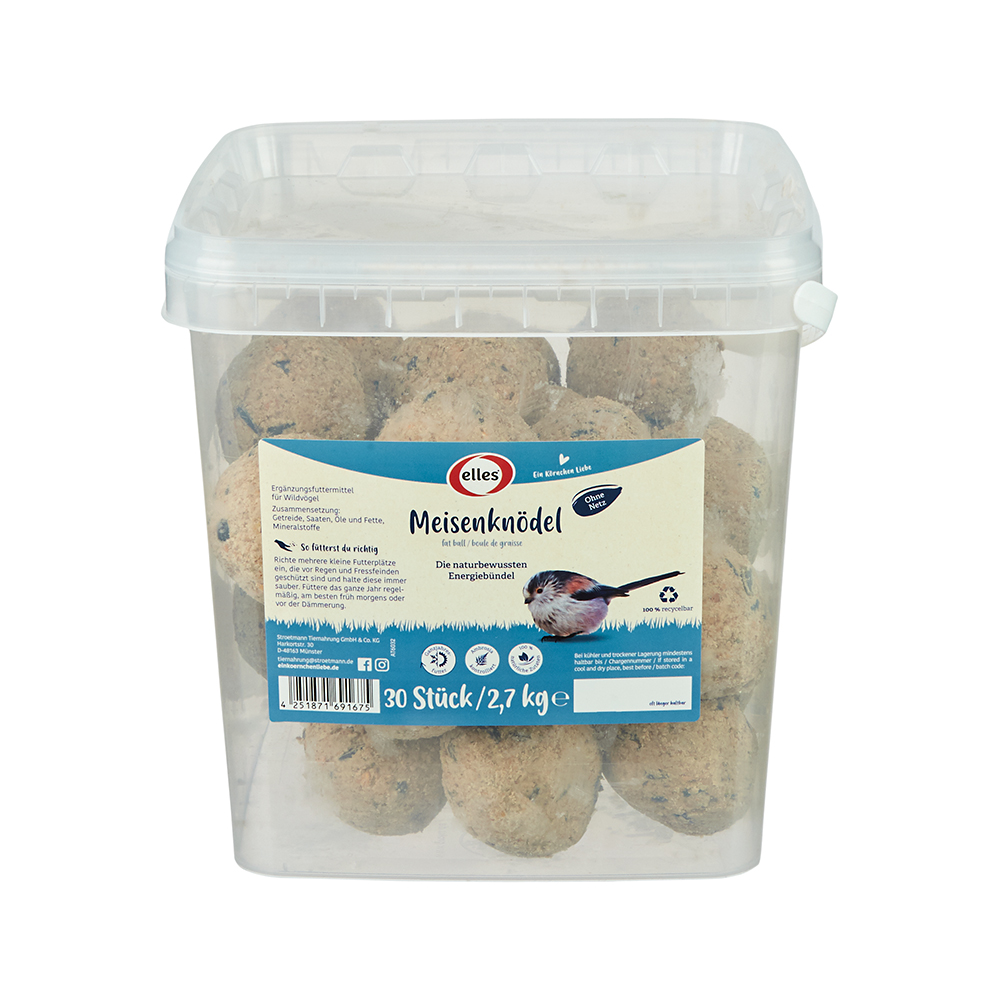 Elles Meisenknödel 30er Eimer ohne Netz, Vogelfutter, Wildvogelfutter, Ganzjahresfutter, natürlich, energiereich, praktisch, frisch