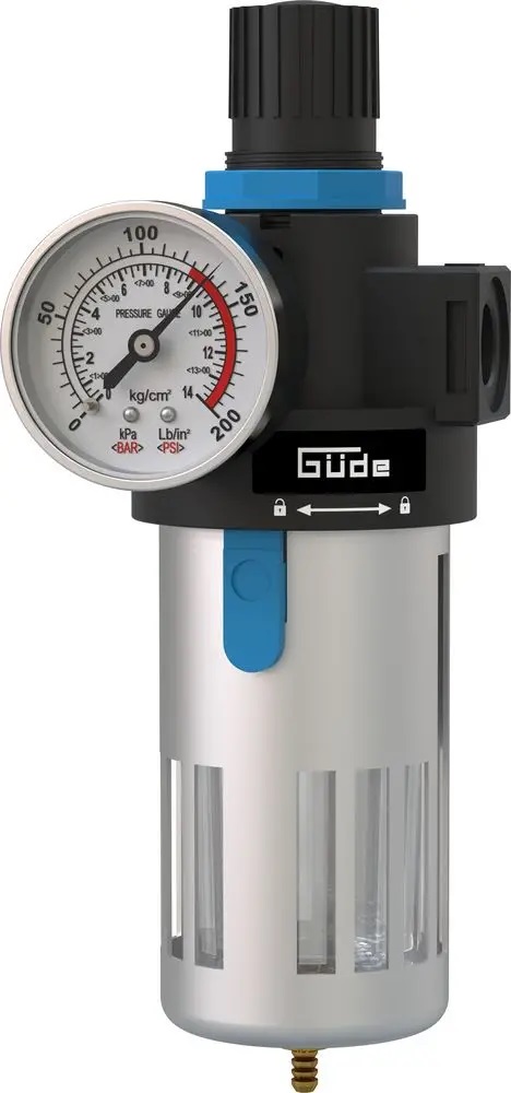 Güde Druckminderer 3/8, mit Manometer & Ablassventil, Druckregler & Wasserabscheider für Kompressor & Druckluftsysteme