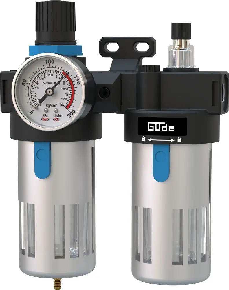 Güde Wartungseinheit 1/4, Filter, Druckminderer & Nebelöler, einstellbar für Kompressor & Druckluftwerkzeuge