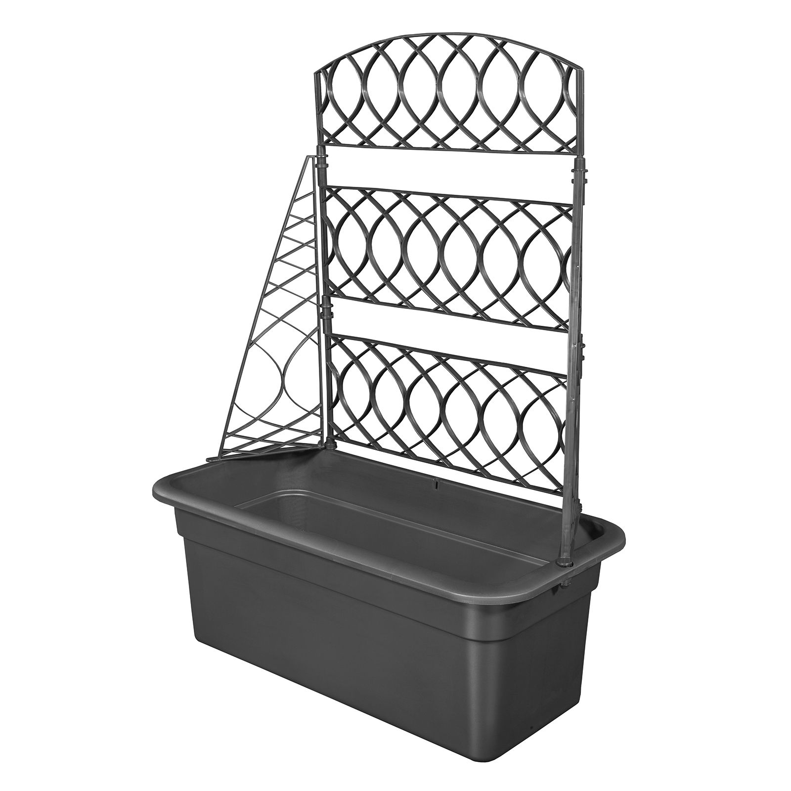 Fixkraft Blumenkasten mit Pergola Anthrazit, Pflanzkasten, Kletterpflanzen Gestell, Blumenhochbeet, Pflanzbeet, Garten, Terrasse, Balkon