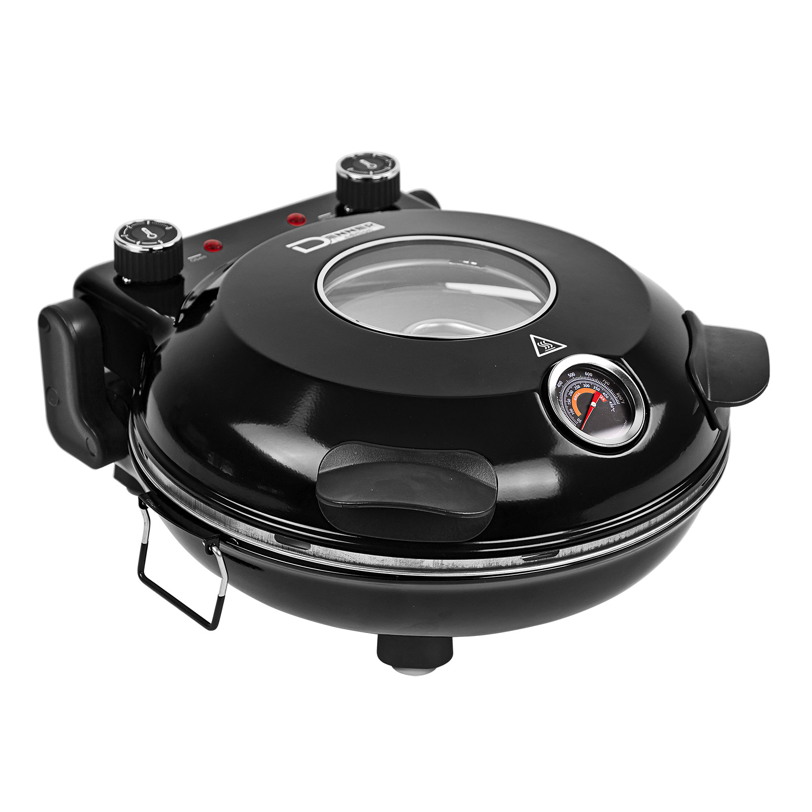 Pizzaofen DPO1200 schwarz, elektrischer Pizzamaker mit Keramikstein, Pizza Maker bis 420°C, Ober-/Unterhitze, 1200W