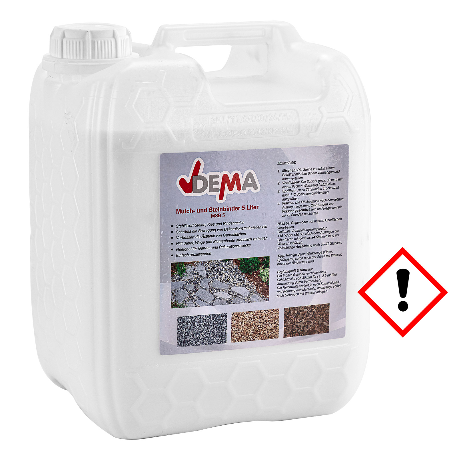 Mulch- und Steinbinder 5 L, Kiesbinder, Splittbinder, Schotterbinder, farblos, gebrauchsfertig für Gartenwege & Einfahrten
