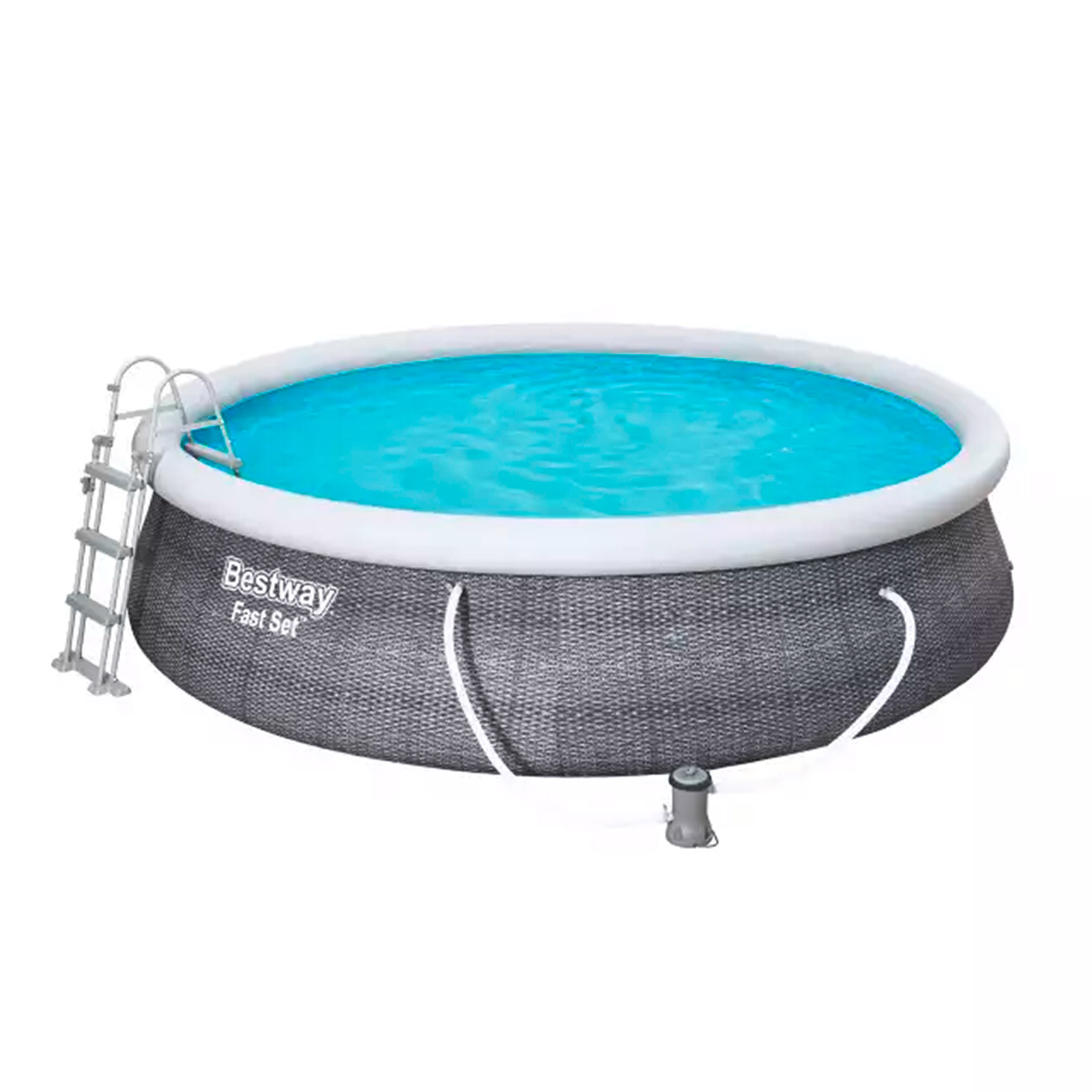 Bestway Aufstellpool-Set mit Filterpumpe Ø 457 x 107 cm, Rattan-Optik (Schiefergrau), rund