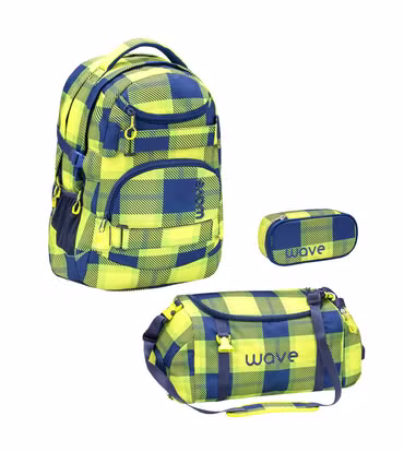 Wave Infinity Rucksack Set mit Schlamperbox und Sporttasche, Neon Pattern