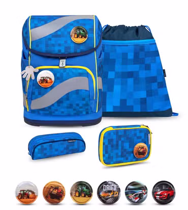 BELMIL Schulranzen Set Smarty Funky Blue inkl. Patch Set 6 Stück