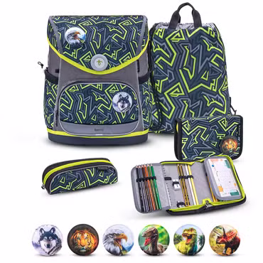 Belmil Compact Plus Premium Schulranzen Set 5-teilig "Iguana"