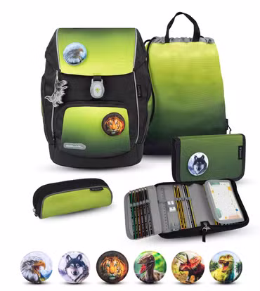 Belmil Comfy Plus Premium Schulranzen Set 5-teilig "Black Green"